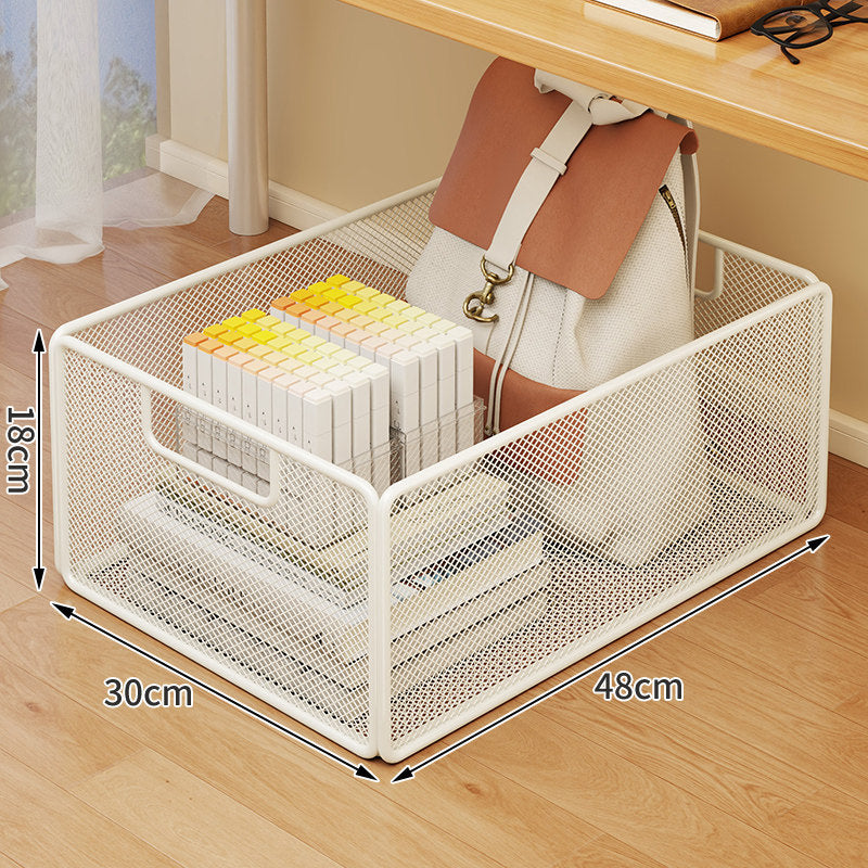 Under-Desk Mesh Rolling Storage Basket with Locking Swivel Casters and Integrated Carry Handle