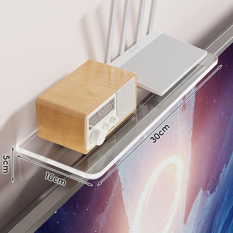 Clear Acrylic TV-Edge Corner Shelf for Small Plants and Remote Organizer