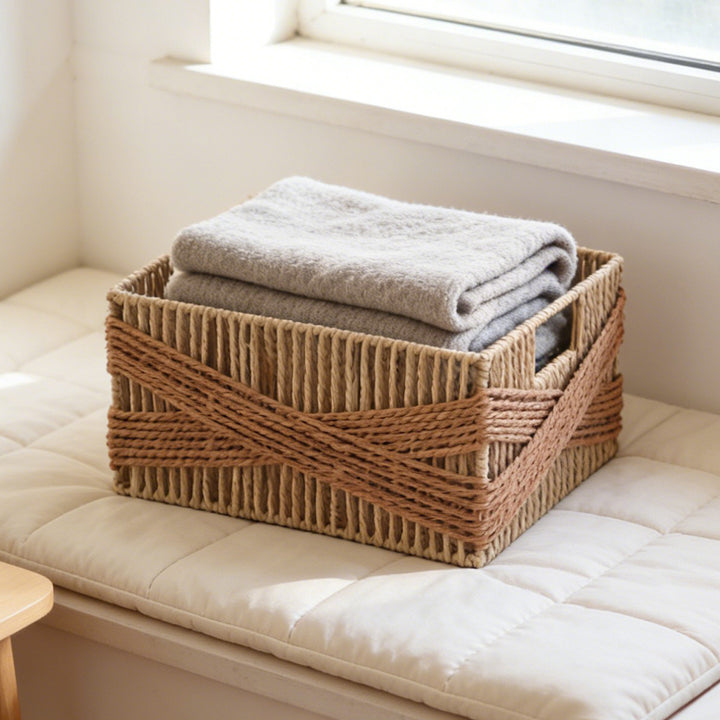 Handcrafted storage basket with decorative weave