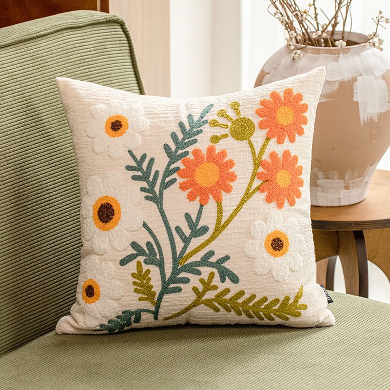 Embroidered Floral Cushion Cover
