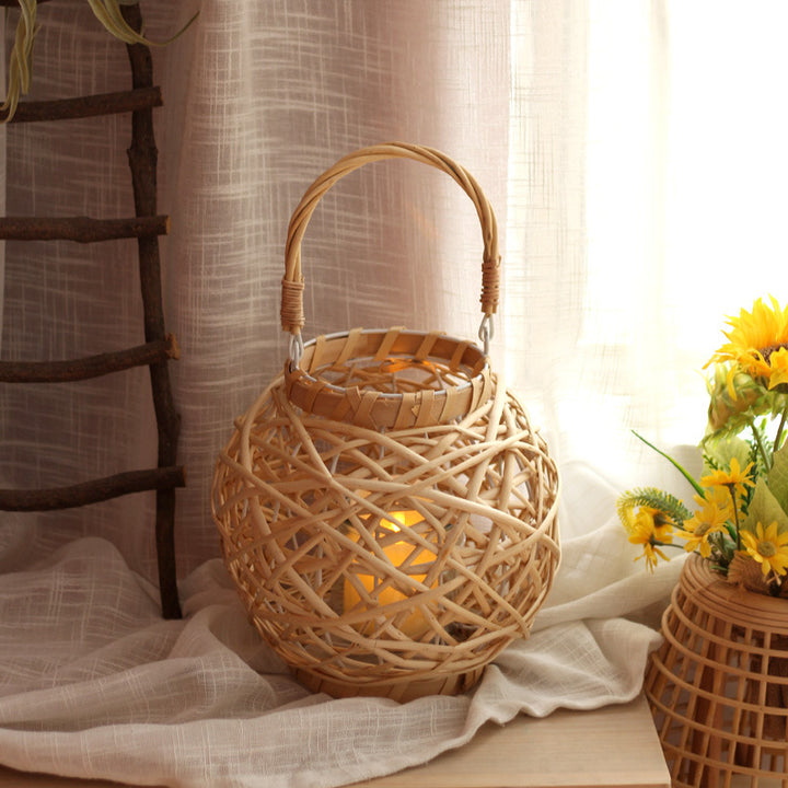 Decorative lantern made of woven natural material