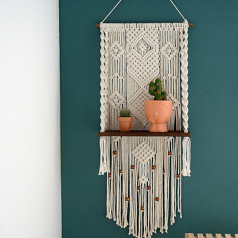 Macrame Wall Hanging with Decorative Shelf