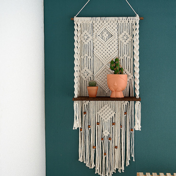 Macrame Wall Hanging with Decorative Shelf