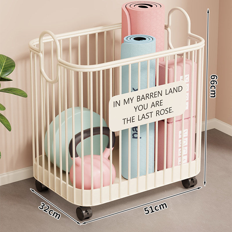 Rolling Vertical Fitness Storage Cart with Handle Hooks and Locking Casters