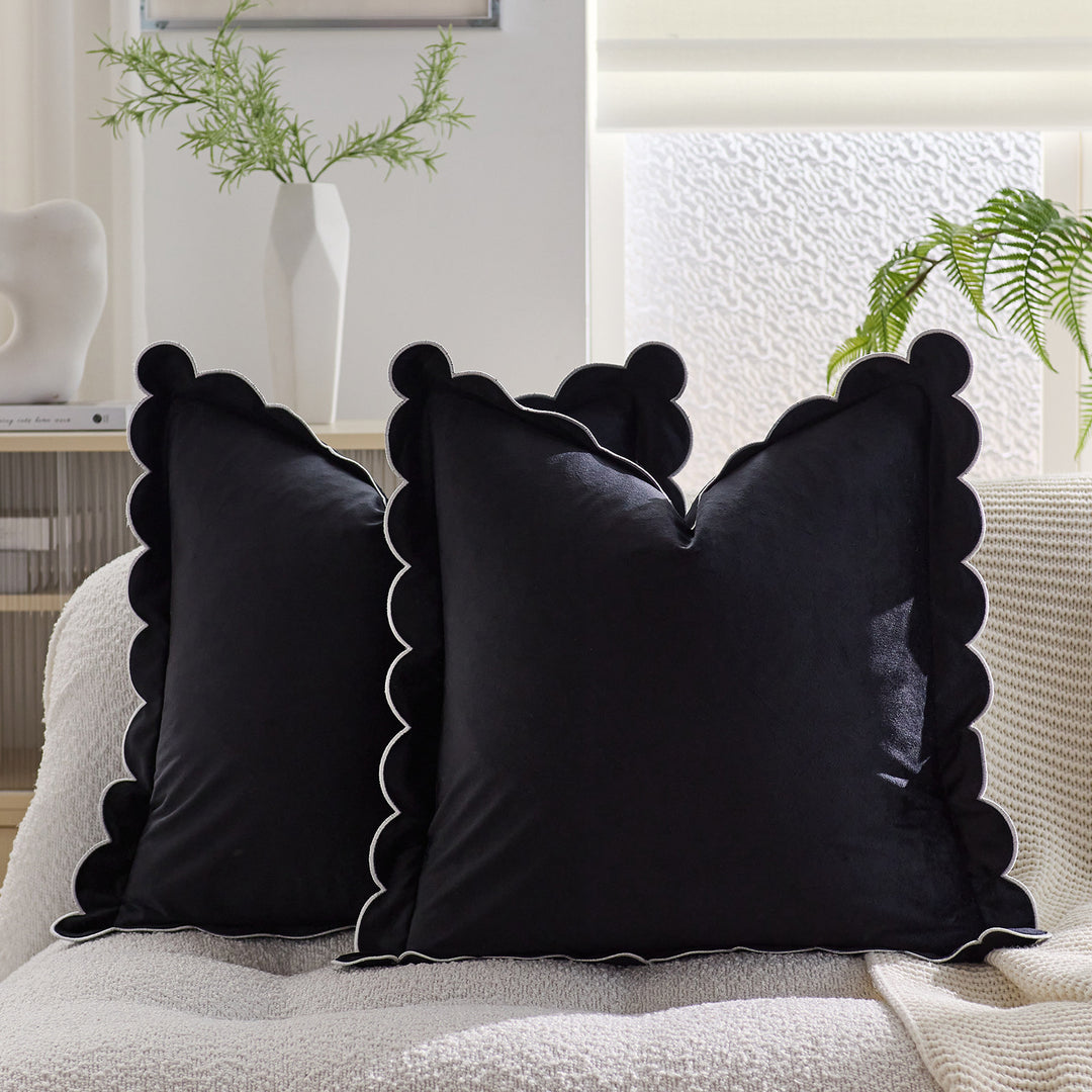 Plush Scalloped Velvet Throw Pillow Cover