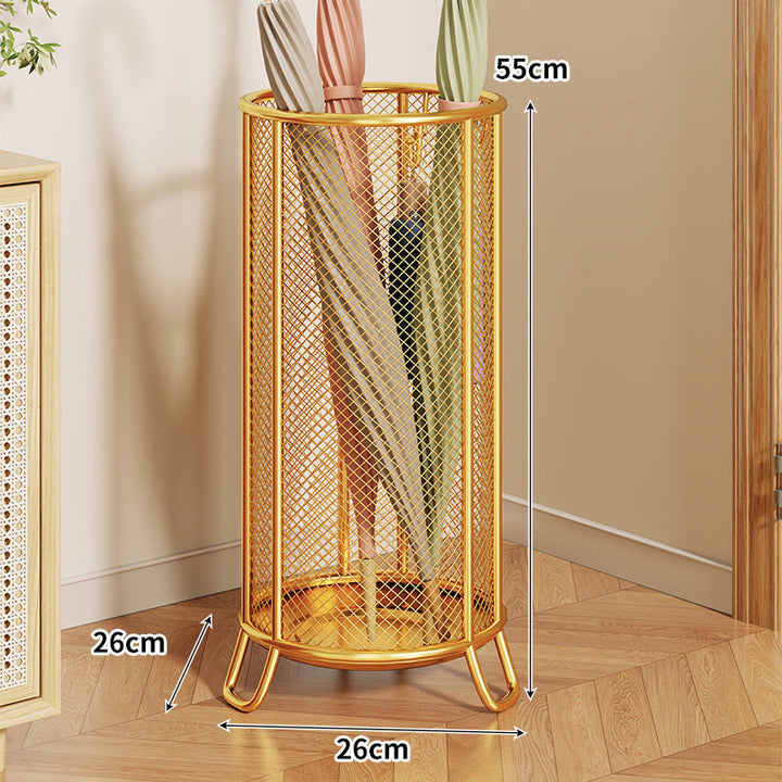 Metal Mesh Round Umbrella Stand with Elevated Feet and Integrated Drain Tray