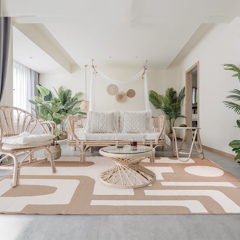 Modern flat-woven living room rug with abstract geometric design