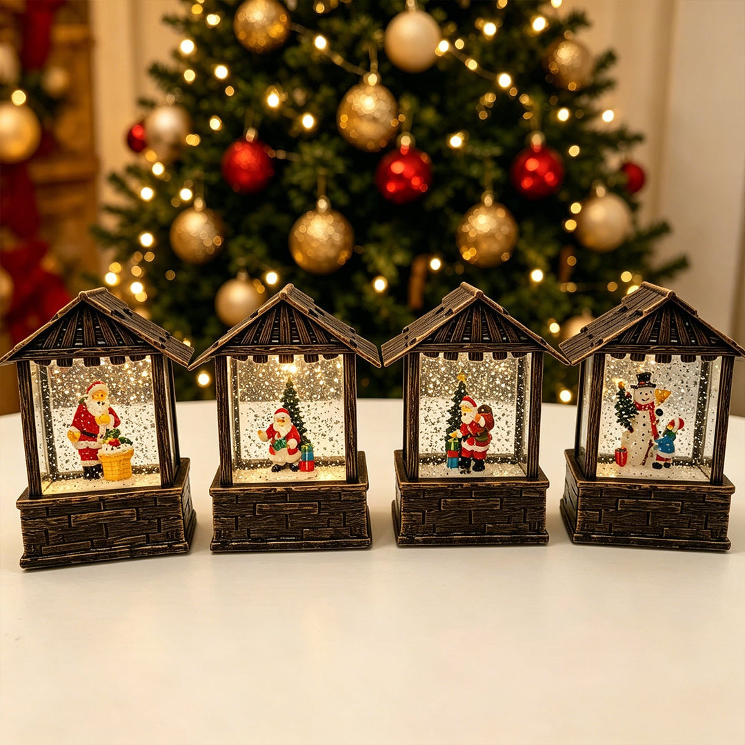 Christmas lantern with snow globe and LED lighting