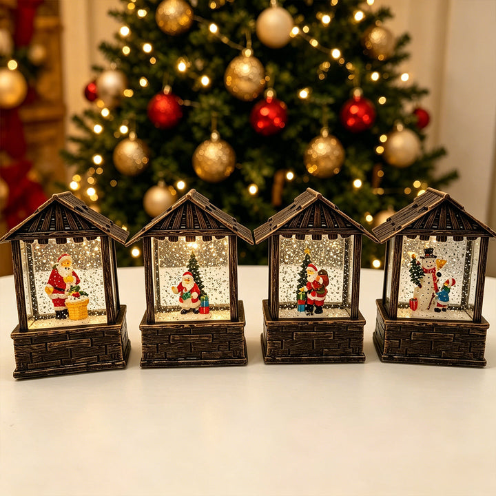 Christmas lantern with snow globe and LED lighting