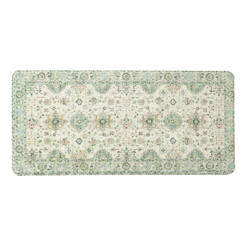 Vintage-inspired runner rug for hallway and kitchen with medallion pattern and non-slip backing