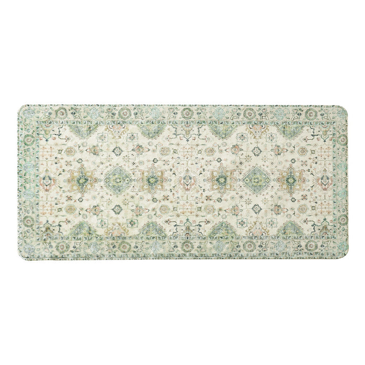 Vintage-inspired runner rug for hallway and kitchen with medallion pattern and non-slip backing