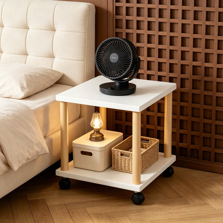 Compact Mobile Tiered Wooden Printer Stand with Swivel Casters