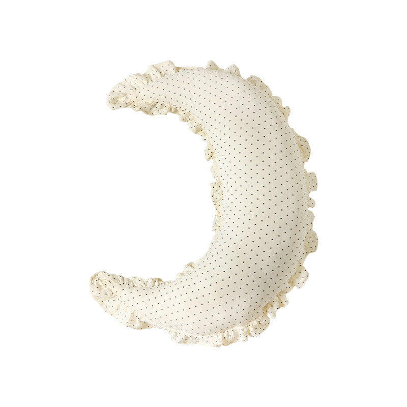Long ruffled hem bolster lumbar cushion with fine dot pattern