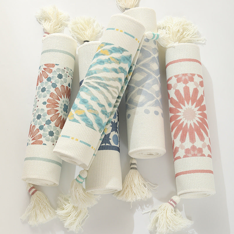 Handwoven decorative table runner with Ikat jacquard and tassels