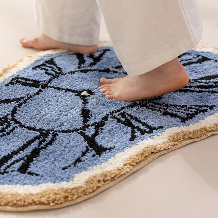 Decorative hand-tufted rug mat in organic clock shape