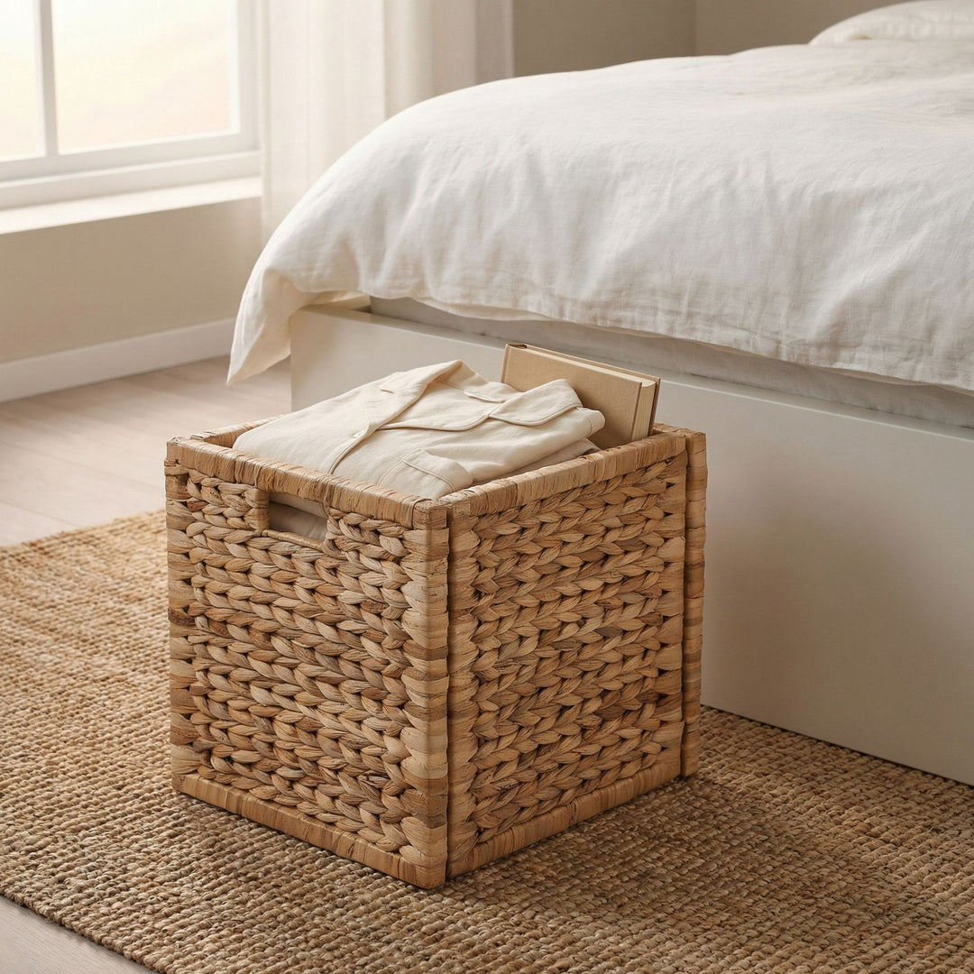 Practical storage basket made of braided material
