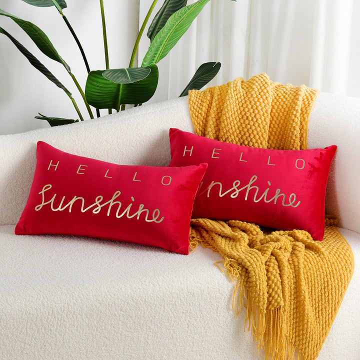 Rectangular Embroidered Slogan Throw Pillow Cover with Metallic Script Accent