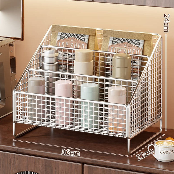 Three-Tier Angled Metal Mesh Countertop Organizer Rack