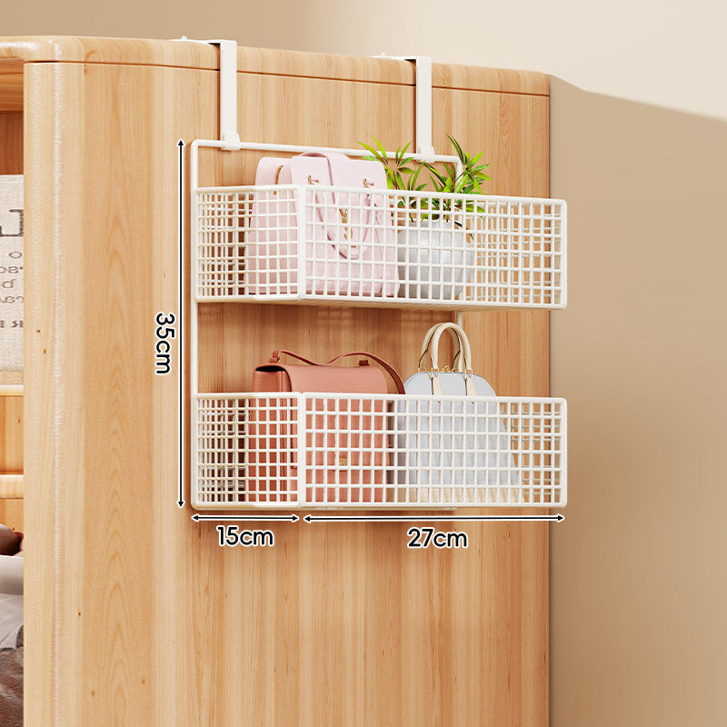 Over-the-Door Metal Grid Hanging Organizer with Four Stackable Baskets and Hooks