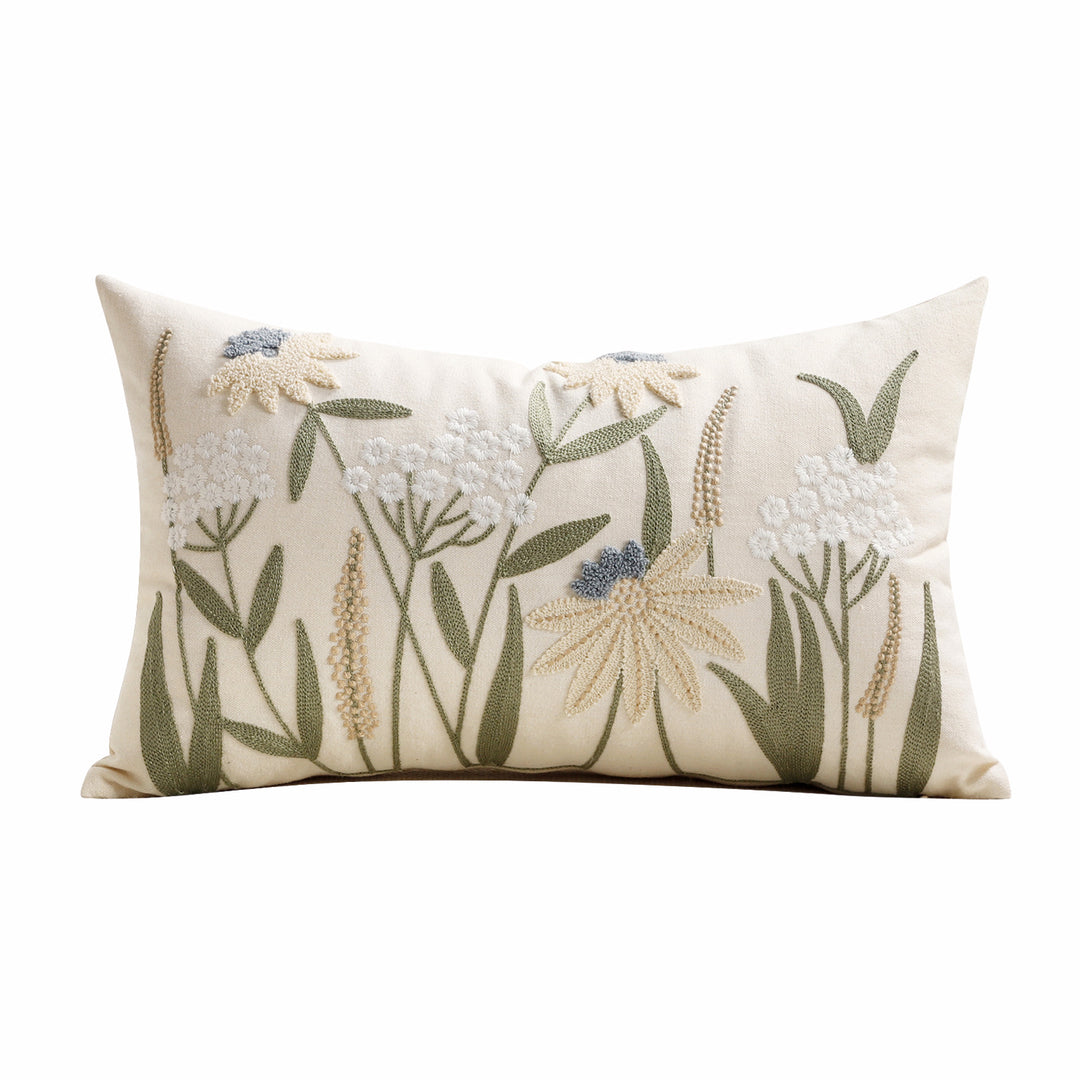 Embroidered Floral Lumbar Pillow Cover