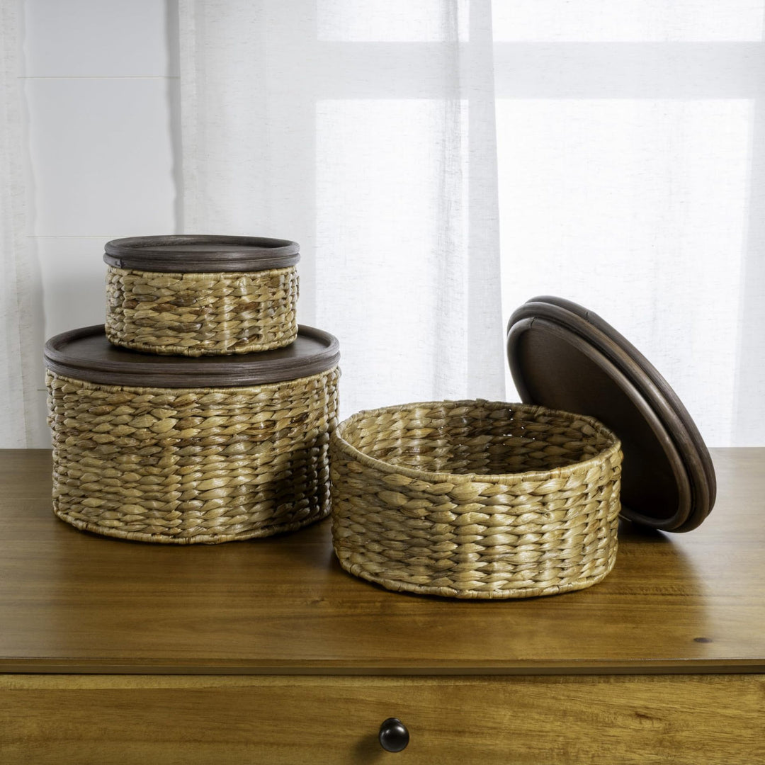 Handwoven storage basket with two handles
