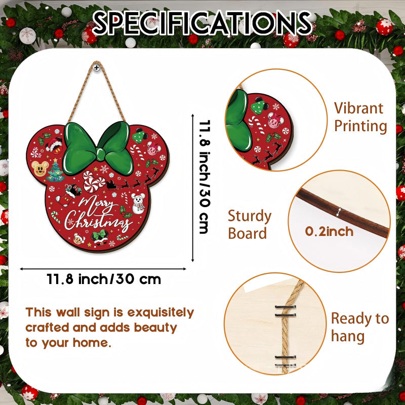Decorative wooden sign with winter motifs
