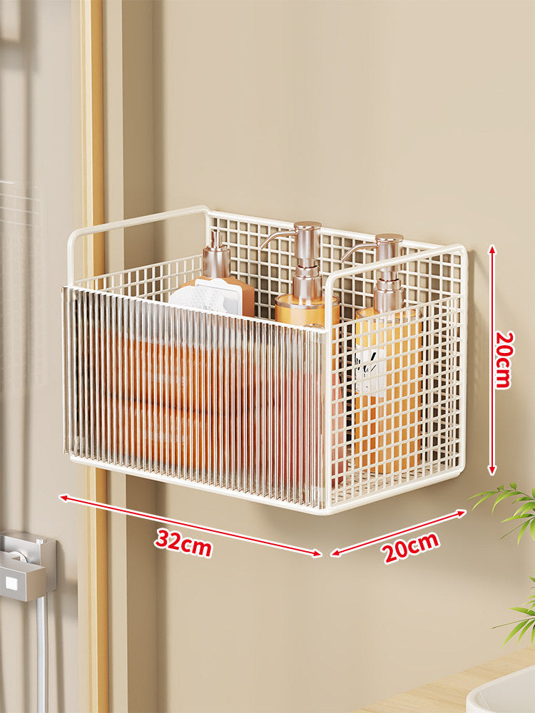 Wall-mounted Mesh Bathroom Organizer with Clear Ribbed Front Panel