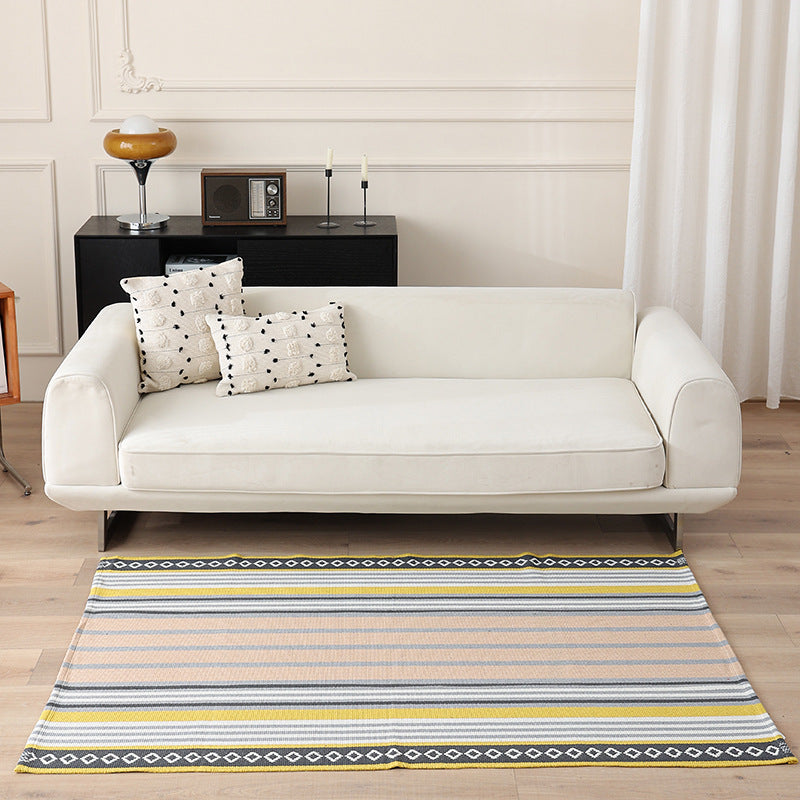 Striped Flat-Woven Cotton Rug in Kilim Style