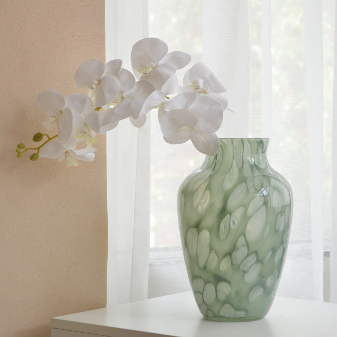 Artisan Mouth-Blown Swirled Bulb Vase with Flared Lip