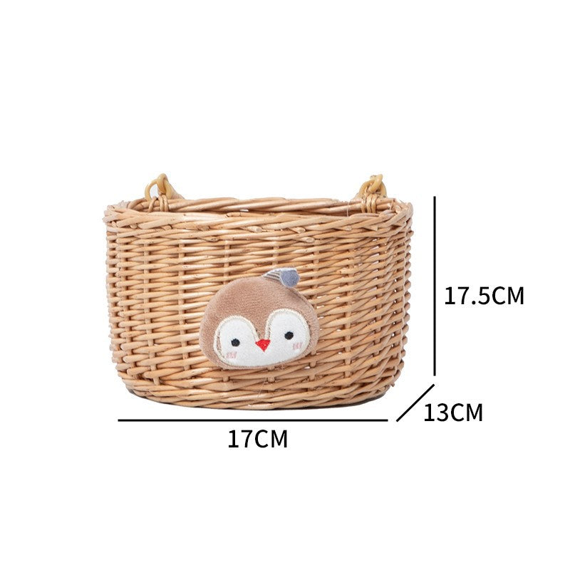 Basket made of woven material with cute animal motif