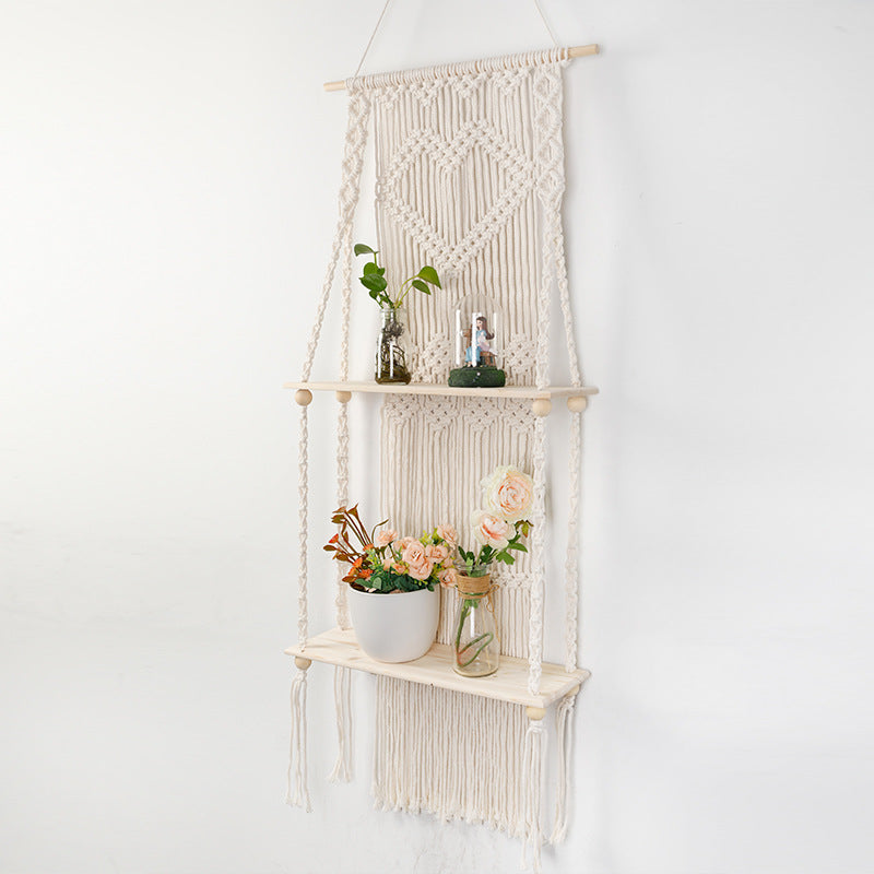Macrame shelf board with heart design