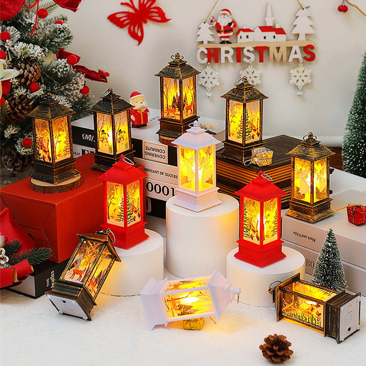 Nostalgic LED Christmas lantern with movable Santa motif
