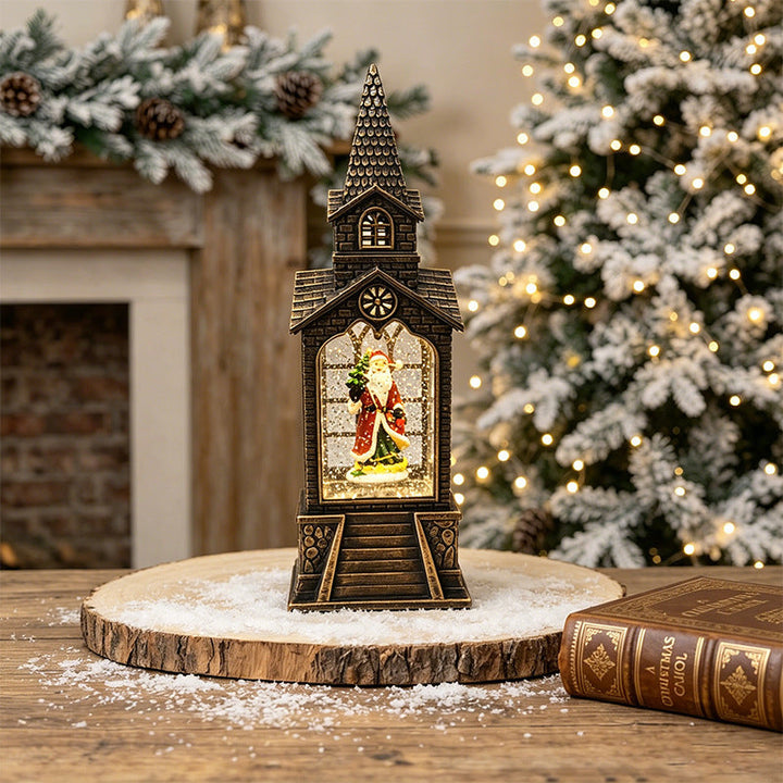 Nostalgic Christmas lantern with illuminated snowman scene