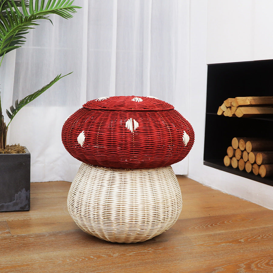 Playful storage stool in mushroom design