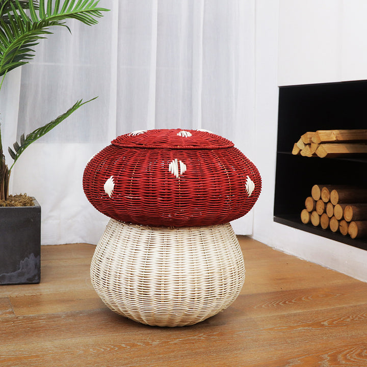 Playful storage stool in mushroom design