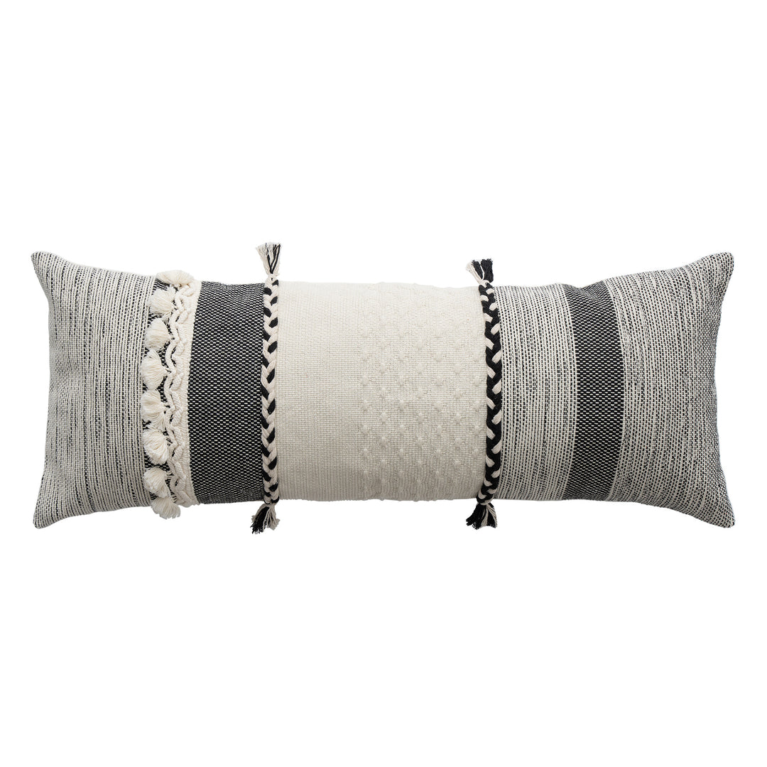 Rectangular Boho Lumbar Pillow with Braided Ties and Tassels