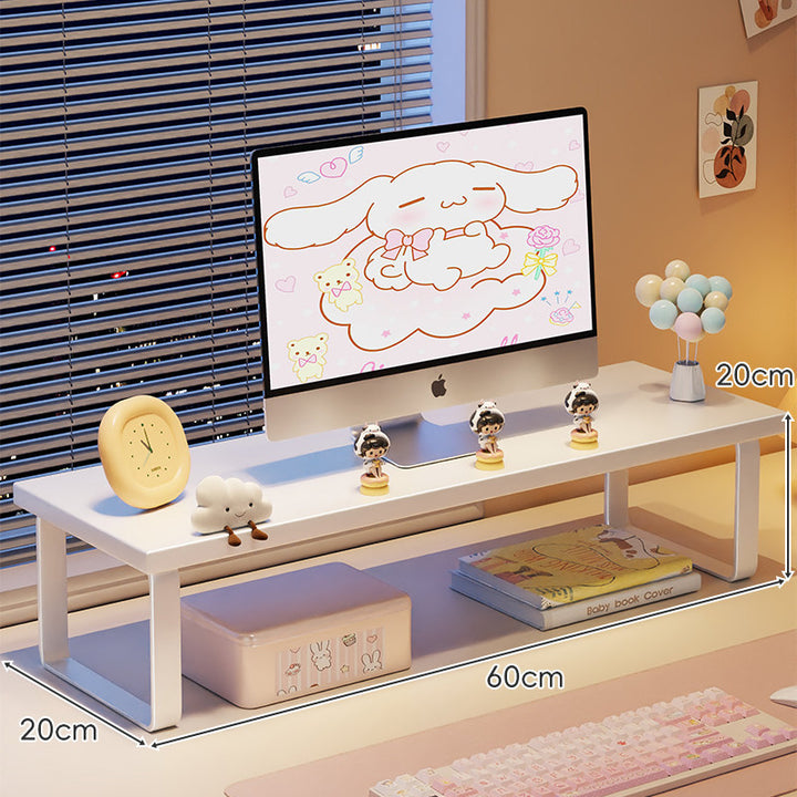 Elevated Monitor Riser Stand with Wood-Effect Top Metal Frame and Under-Shelf Storage