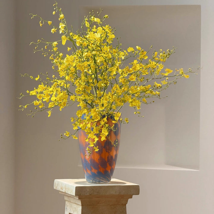 Textured Art Glass Tapered Display Vase with Mottled Overlay