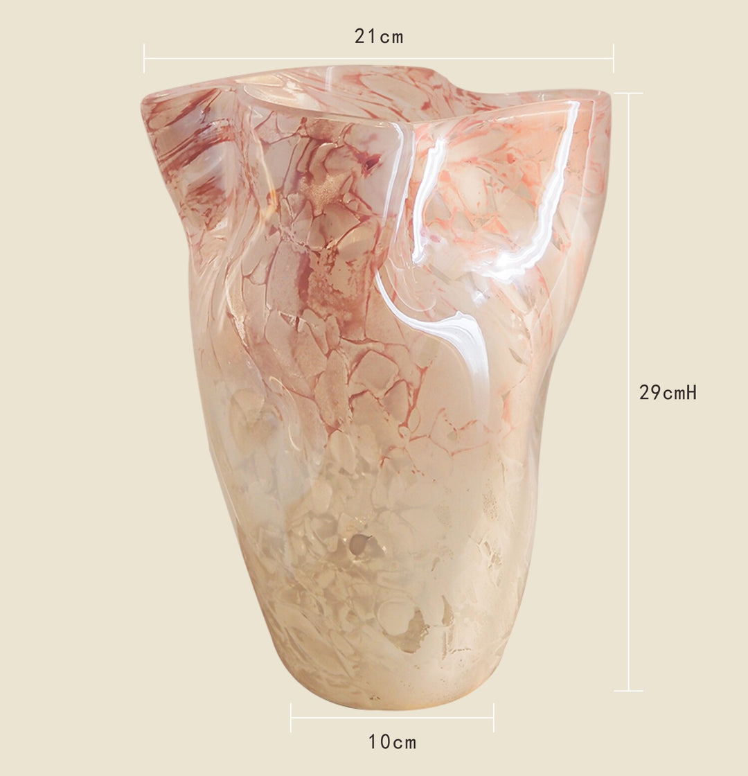 Sculptural Hand-Blown Marble-Effect Tapered Glass Vase