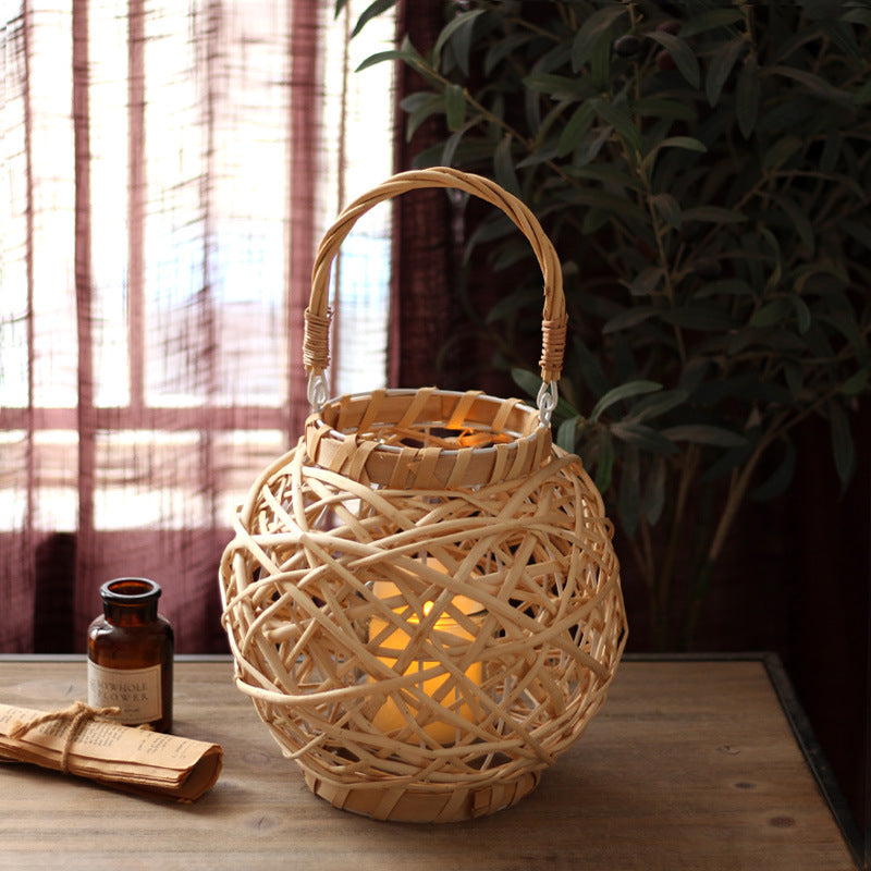 Decorative lantern made of woven natural material