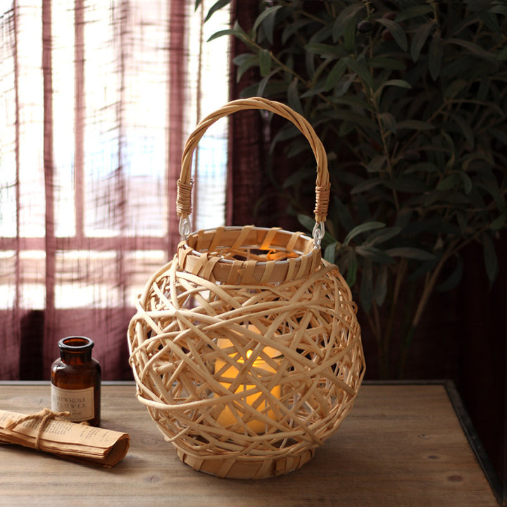 Decorative lantern made of woven natural material
