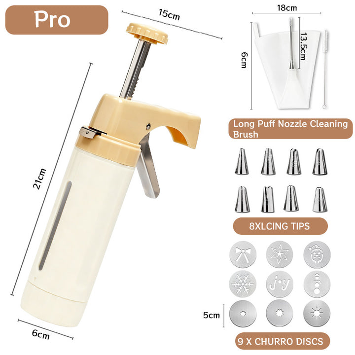 Manual Cookie Press and Churro Maker Set with 22 Decorative Discs and Icing Nozzles