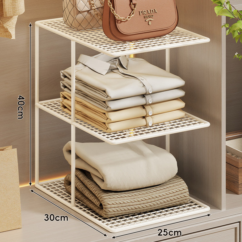 Compact Three-Level Ventilated Mesh Closet Shelf Organizer Stand