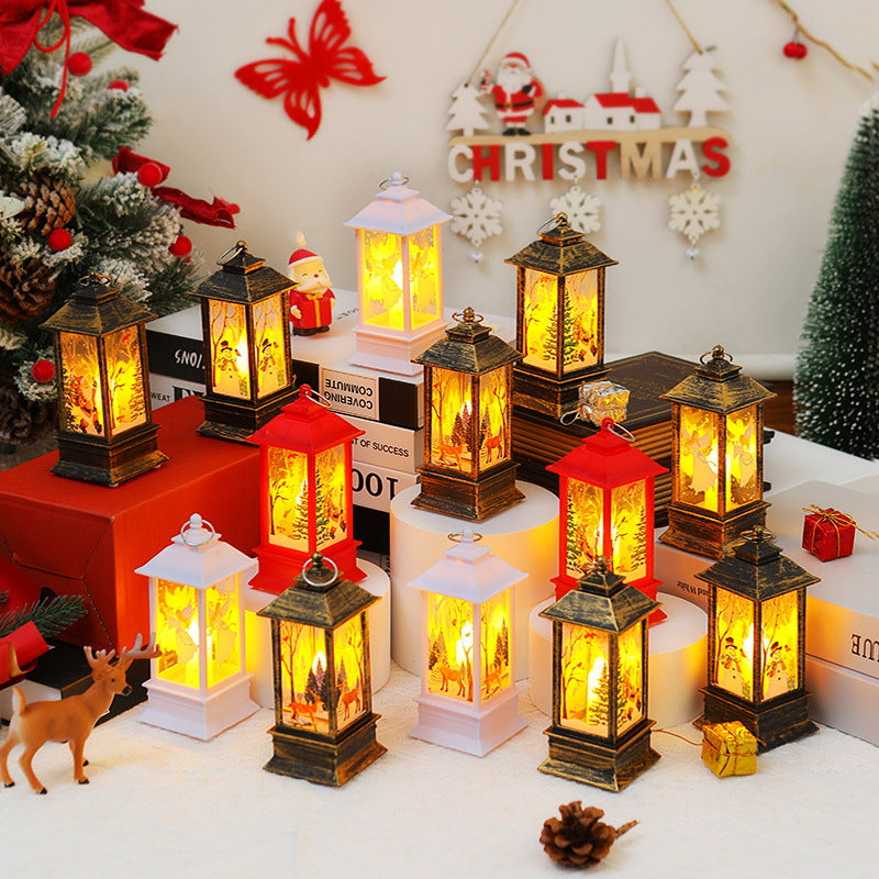 Nostalgic LED Christmas lantern with movable Santa motif