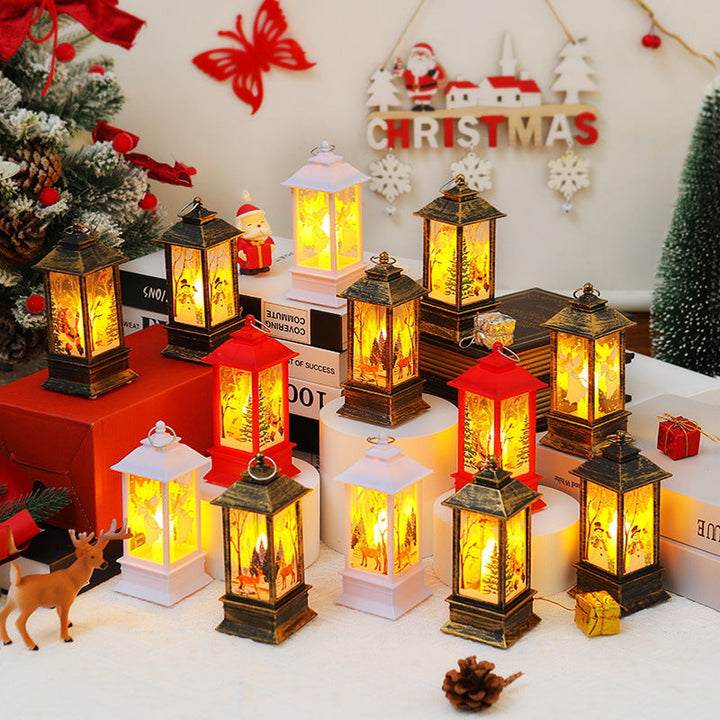 Nostalgic LED Christmas lantern with movable Santa motif