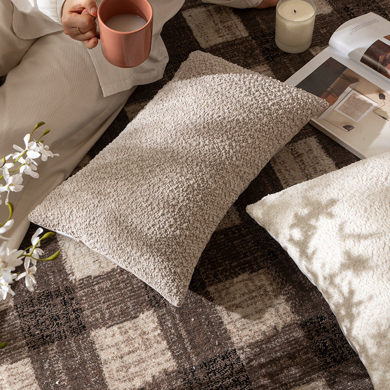 Rectangular Boucle Lumbar Pillow with Textured Teddy Surface
