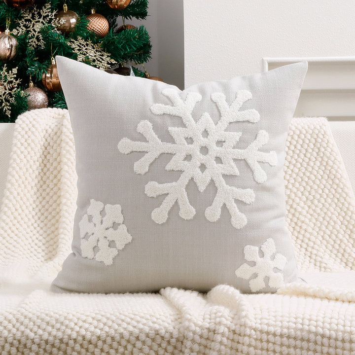 Textured Chenille Snowflake Appliqué Square Throw Pillow Cover