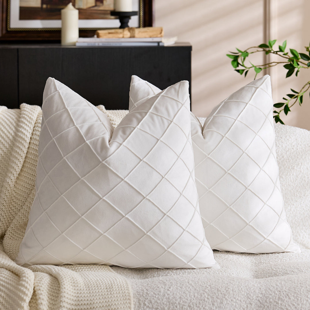 Quilted Diamond Velvet Throw Pillow Cover with Hidden Zipper and Plush Insert Support