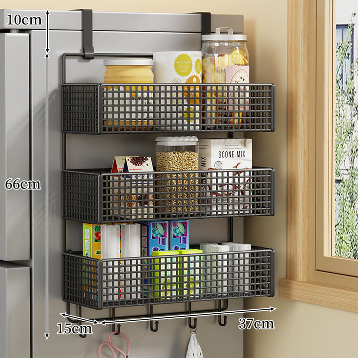 Over-Door Two Tier Metal Mesh Hanging Kitchen Storage Basket Organizer with Hooks
