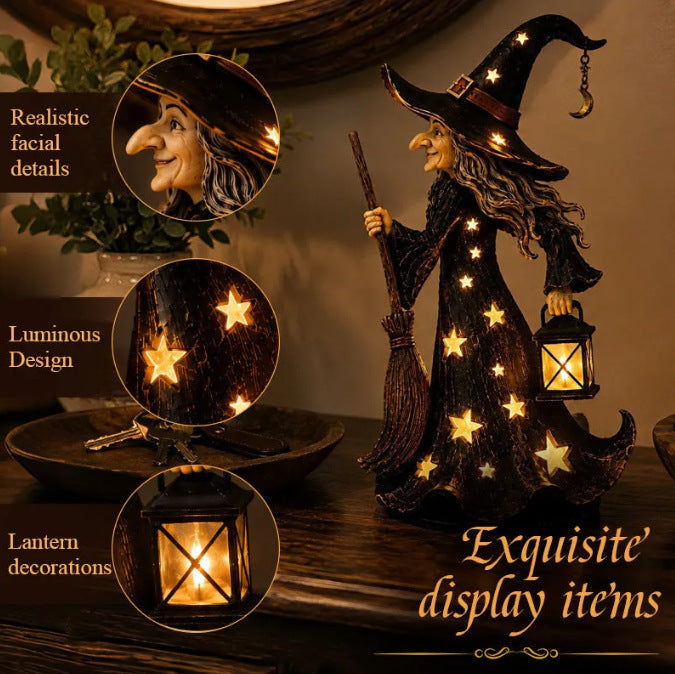 Decorative witch figure with broom